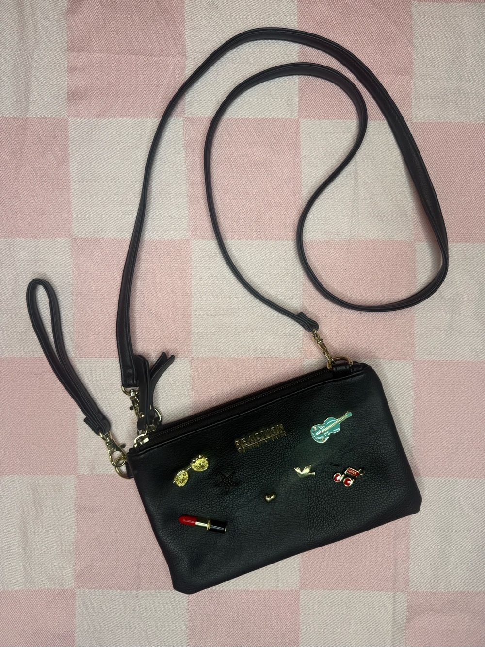 Kenneth Cole Reaction Black Crossbody Wristlet with Charm Accents